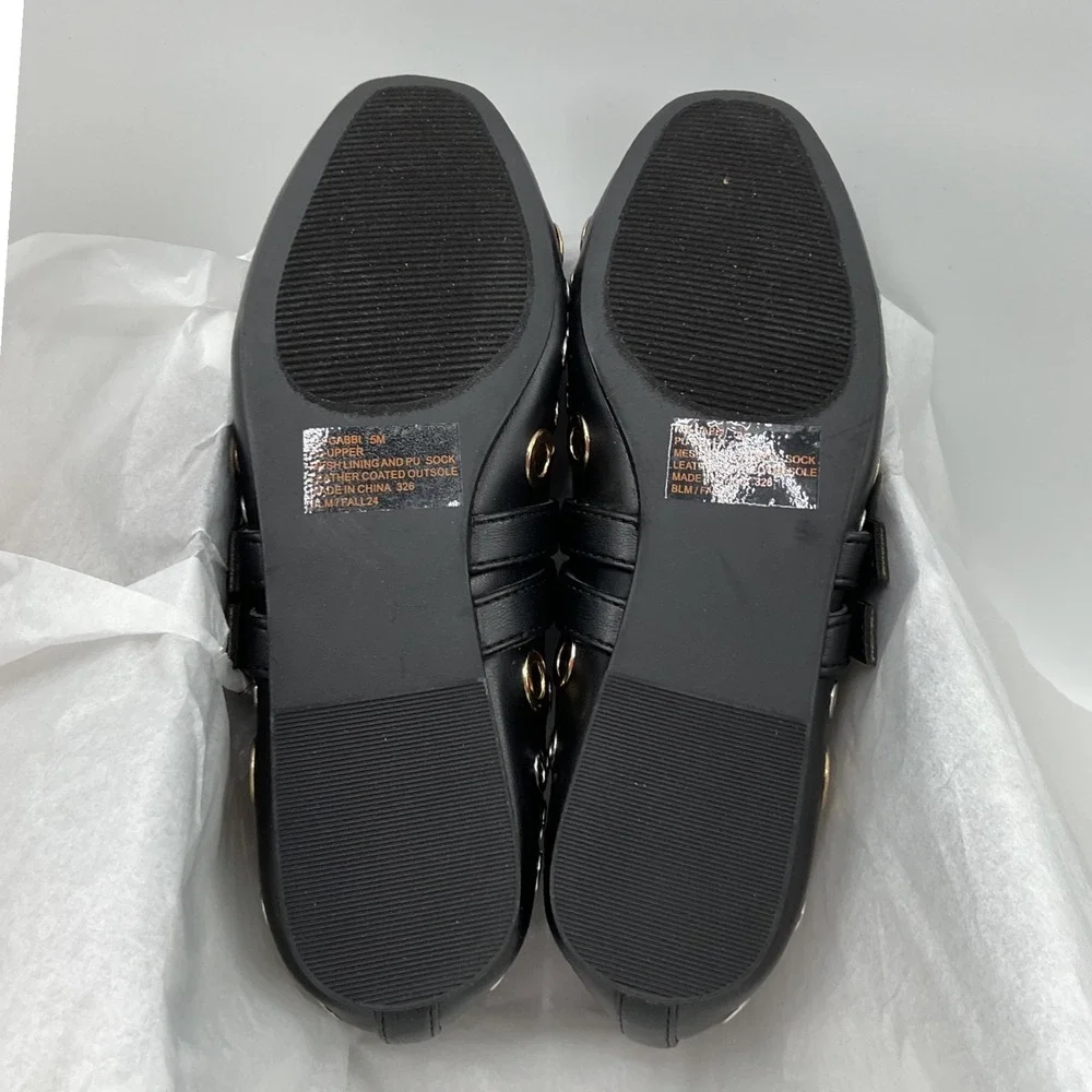 Aqua Gabbi Black Grommet Mary Jane Flats Double Buckle Mixed Metal Shoes Size 5M
